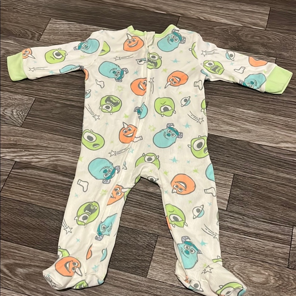 Disney Green and Blue Footies One Piece with Whimsical Snail Pattern
